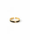 Anillo ajustable dorado con esmalte negro y circonitas
