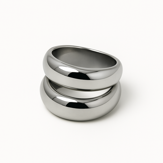 Anillo plateado Dos Lunas en acero inoxidable