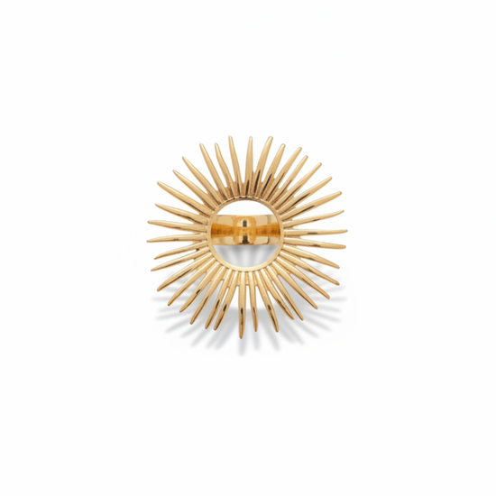Anillo ajustable de acero con baño de oro 18K en forma de sol radiante