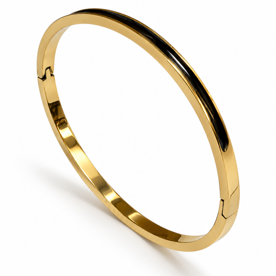 Brazalete Elegancia Onyx Dorado BRAVATA, detalle 1: banda rígida lisa con inserto negro central