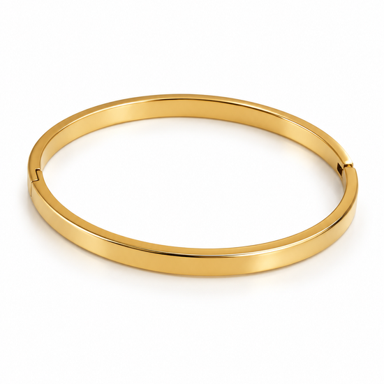 Pulsera Esbelta Dorada BRAVATA, detalle 1: pulsera rígida de sección rectangular con cierre invisible