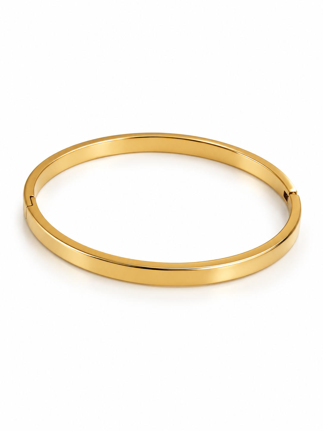 Pulsera Esbelta Dorada BRAVATA, detalle 1: pulsera rígida de sección rectangular con cierre invisible