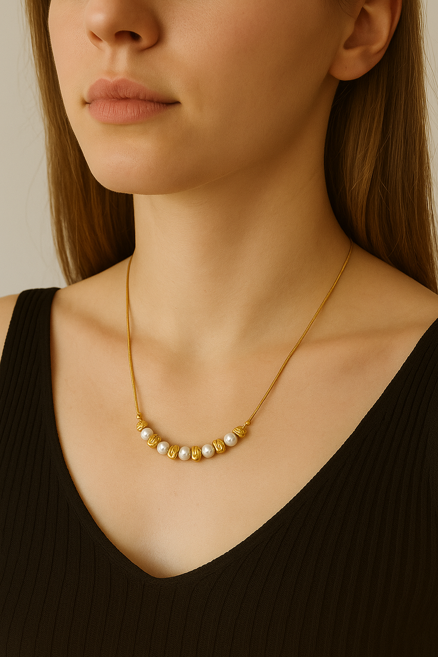 Collar Duna dorado en acero inoxidable con baño de oro 18K (PVD)