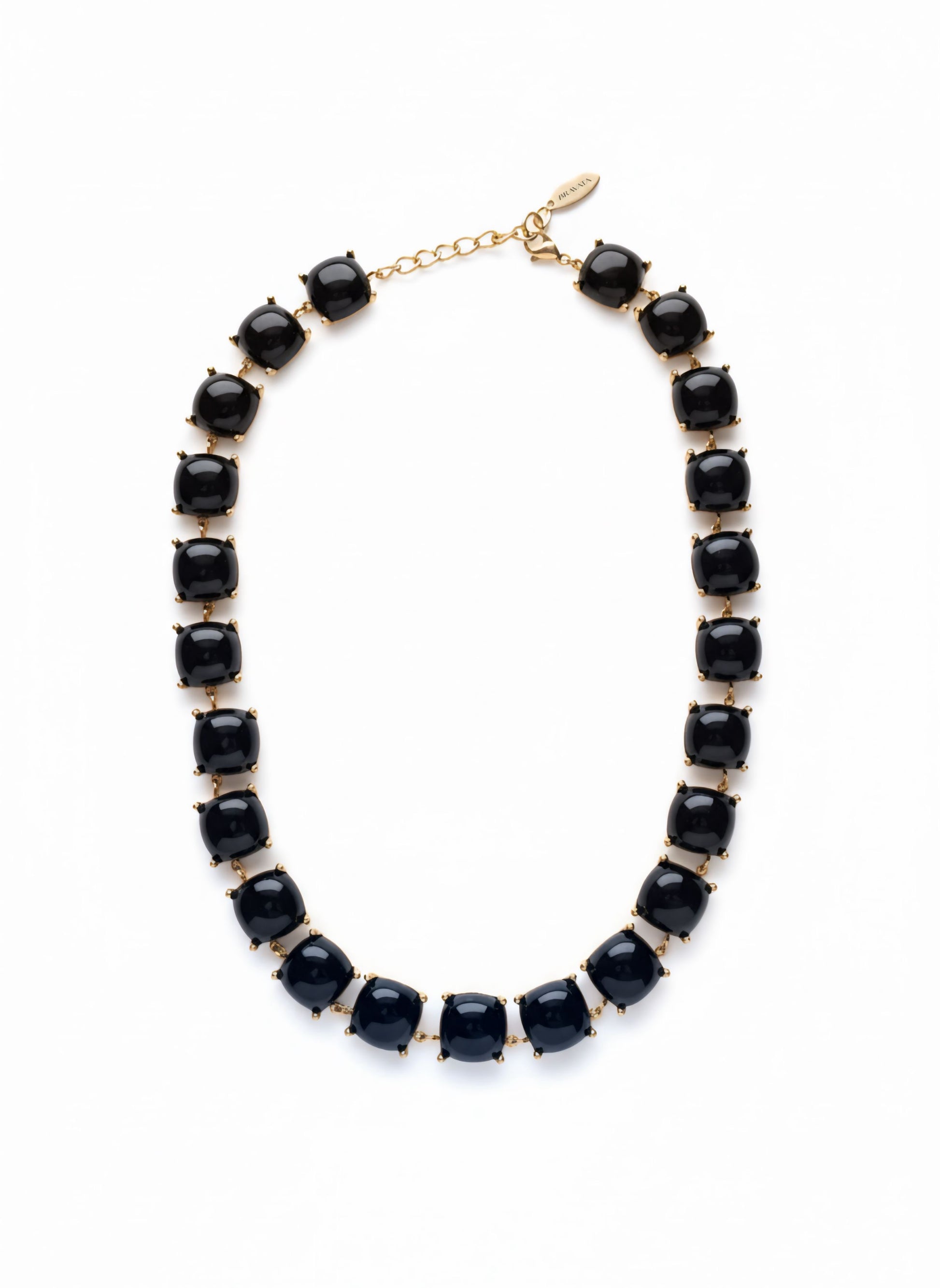 Collar dorado corto con cabujones negros talla cushion y alargador