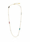Collar largo dorado con perlas y cristales multicolor engastados en eslabones finos