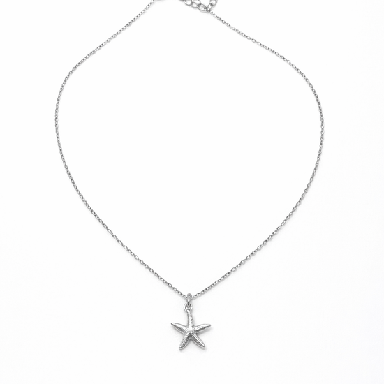 Collar de estrella de mar plateado con cadena fina para mujer