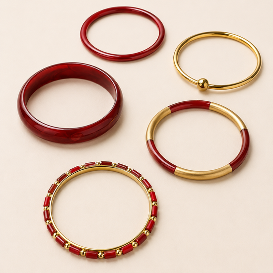 Pulseras del Set Calista BRAVATA en rojo y dorado