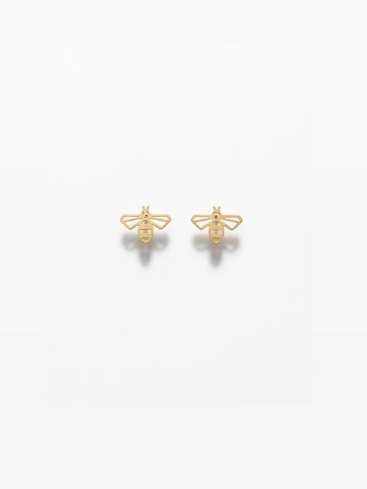 Pendientes mini dorados con silueta de abeja calada (modelo Abeja Mini)