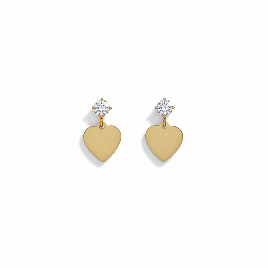 Pendientes dorados con circonita y colgante de corazón (modelo Corazón Luz)