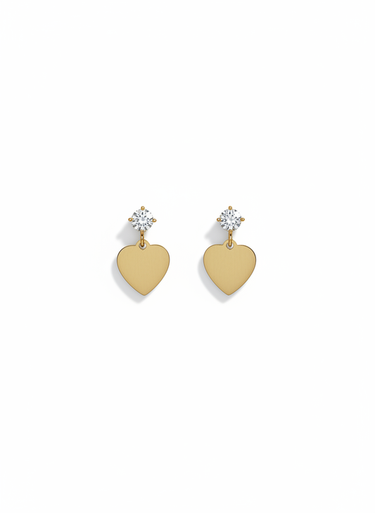 Pendientes dorados con circonita y colgante de corazón (modelo Corazón Luz)