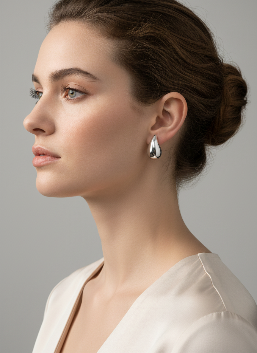 Pendientes tipo gota efecto espejo, disponibles en plata (modelo Gota Espejo)