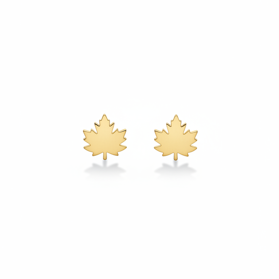 Pendientes mini dorados con silueta de hoja de arce (modelo Hoja de Arce Mini)