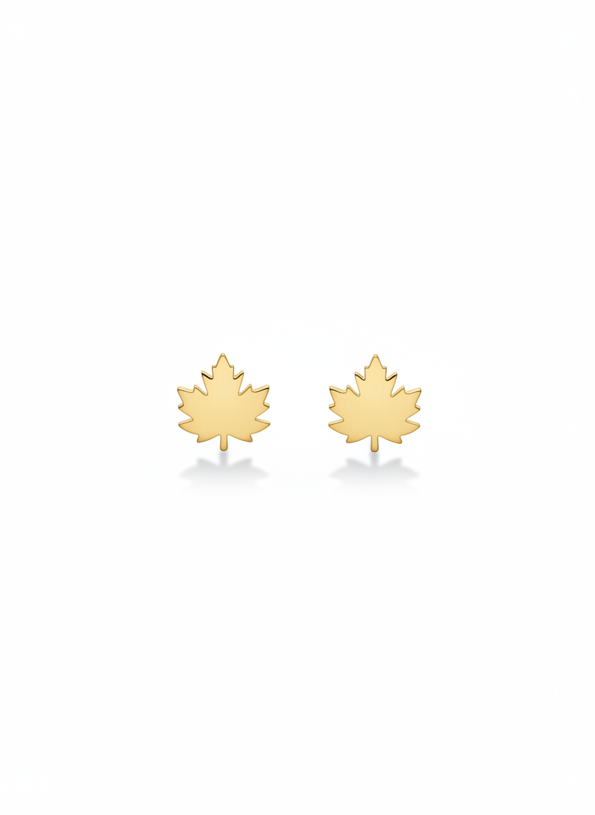 Pendientes mini dorados con silueta de hoja de arce (modelo Hoja de Arce Mini)