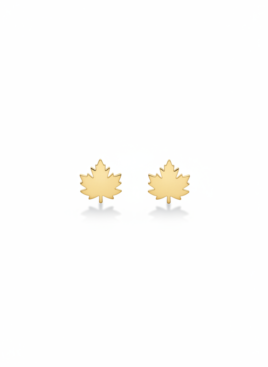 Pendientes mini dorados con silueta de hoja de arce (modelo Hoja de Arce Mini)