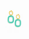 Pendientes dorados con aro grande verde agua en resina (modelo Laguna Aqua)
