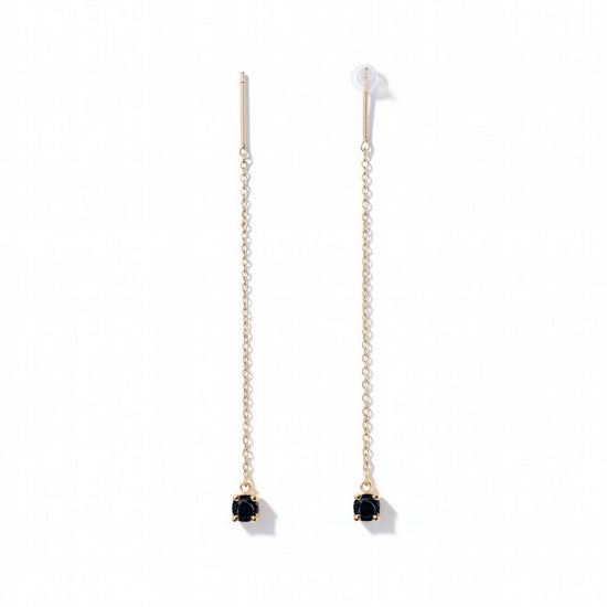 Pendientes de cadena dorados con circonita (negra) y barrita final (modelo Lumen Cadena)