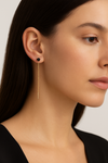 Pendientes de cadena dorados con circonita (negra) y barrita final (modelo Lumen Cadena)