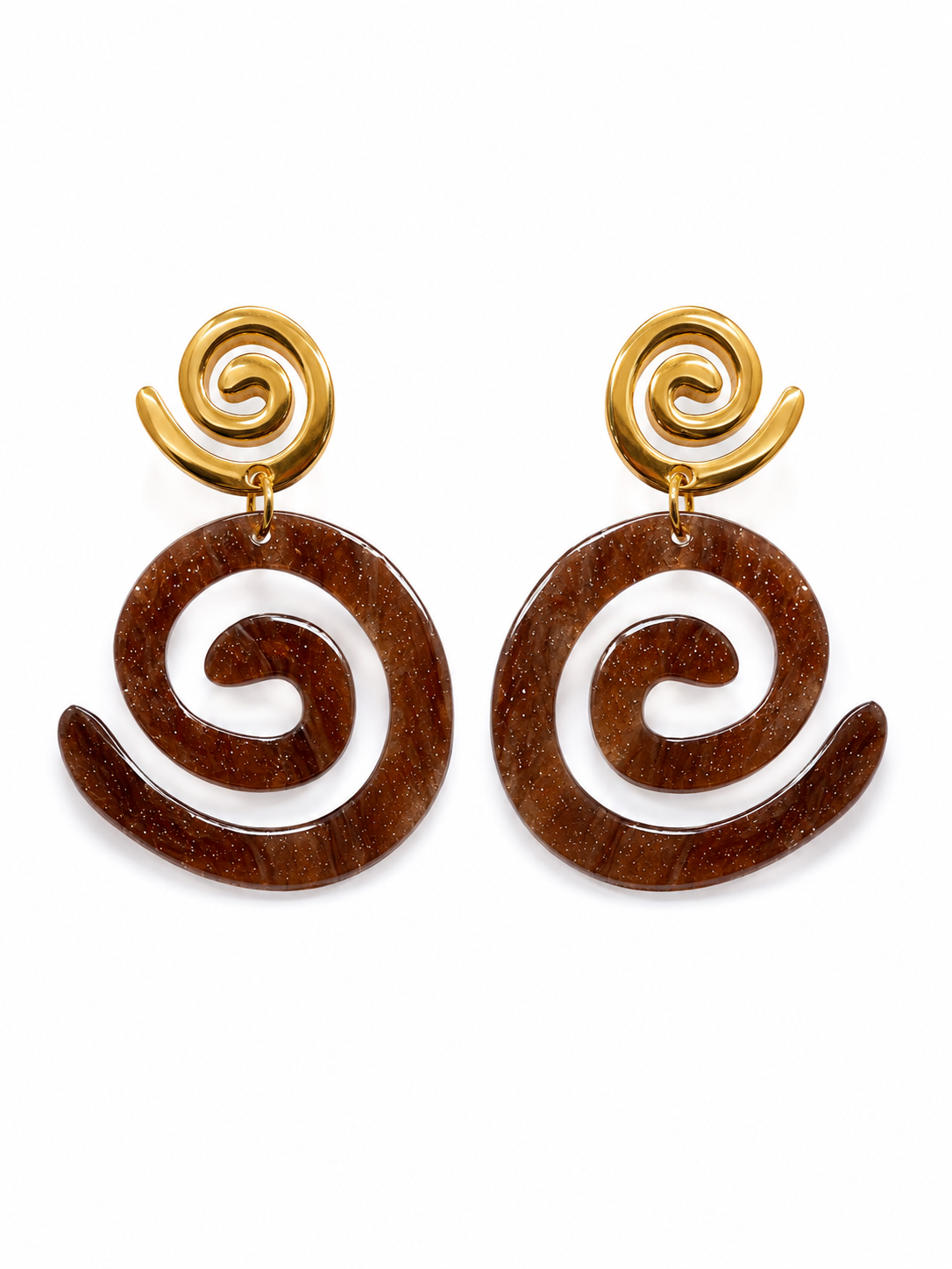 Pendientes Orvella BRAVATA dorados con espiral marrón