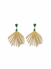 Pendientes largos dorados tipo abanico con cristales verde esmeralda (modelo Palmera Esmeralda)