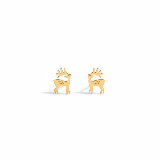 Pendientes mini dorados con silueta de reno y grabado de puntos (modelo Reno Silueta Mini)