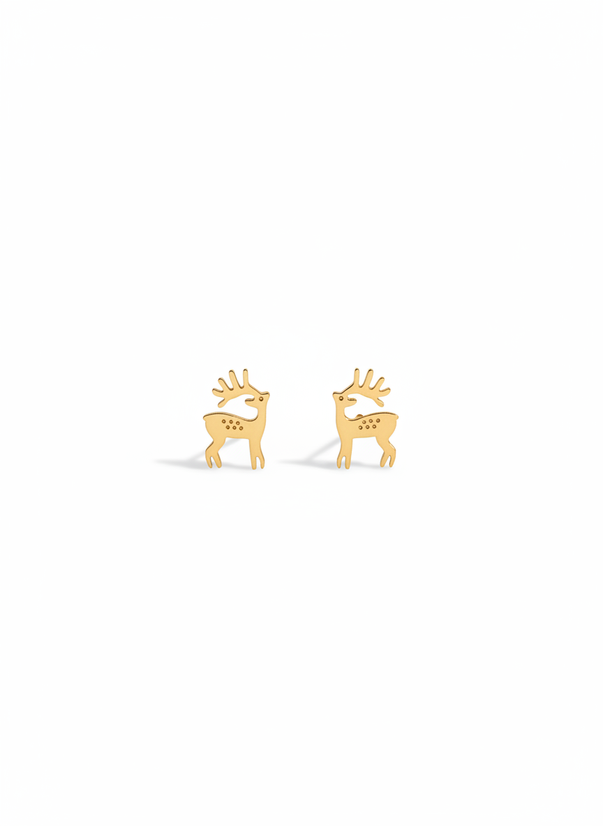 Pendientes mini dorados con silueta de reno y grabado de puntos (modelo Reno Silueta Mini)