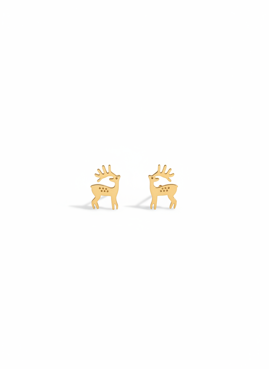 Pendientes mini dorados con silueta de reno y grabado de puntos (modelo Reno Silueta Mini)