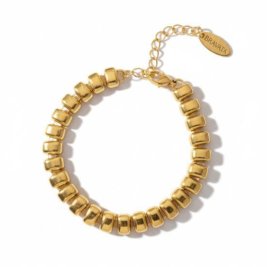 Pulsera DUNA Dorada de cuentas metálicas con alargador