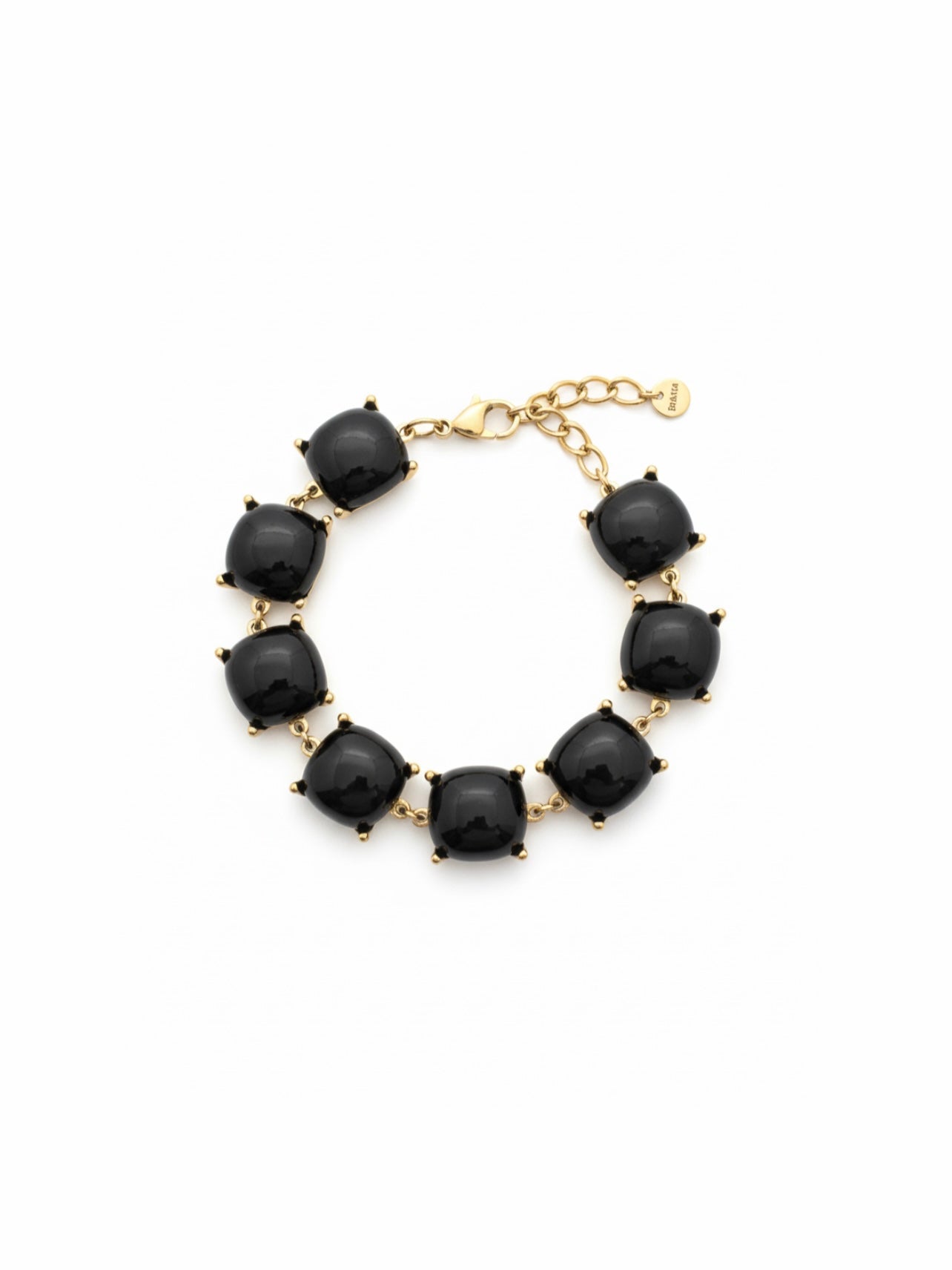 Pulsera dorada con gemas negras cuadradas en talla cushion