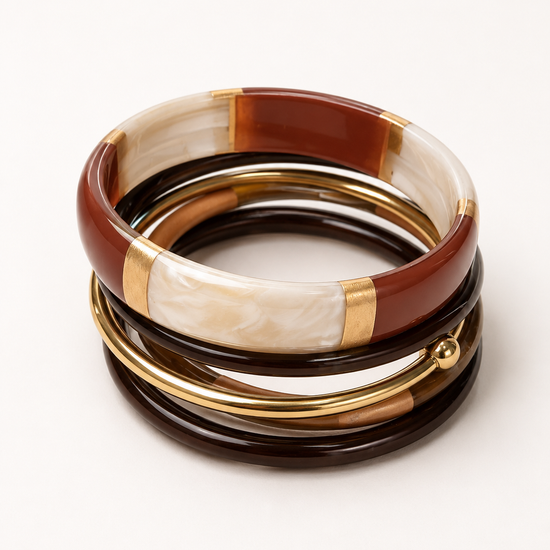 Set de Pulseras Maelis BRAVATA en tonos marrón, nácar y dorado