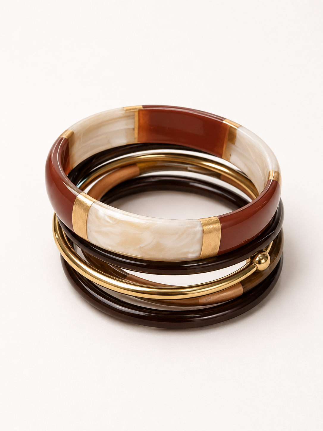 Set de Pulseras Maelis BRAVATA en tonos marrón, nácar y dorado