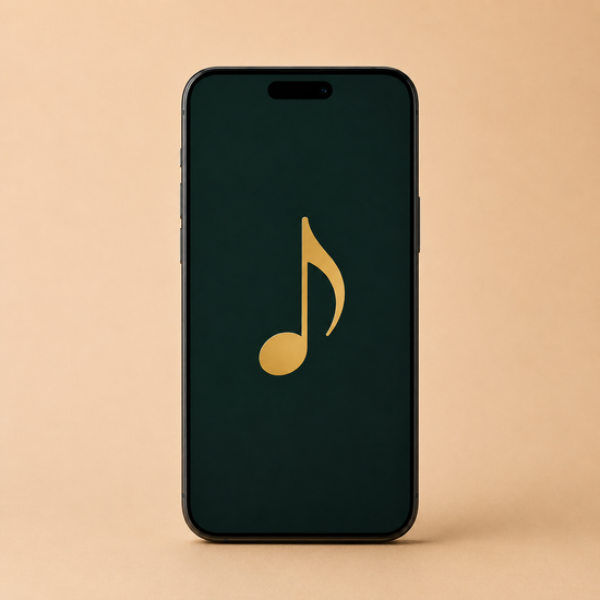 Móvil con una nota musical dorada para crear una canción personalizada en BRAVATA