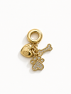 Charm dorado con huella hueso y corazón diseño mascota joyería mujer Bravata