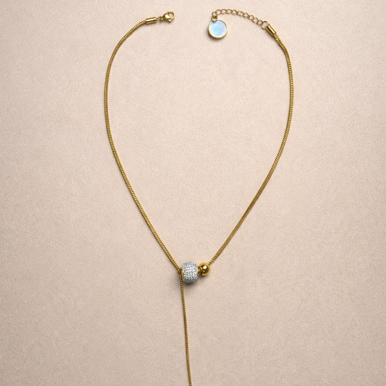 Collar dorado ajustable con bola texturizada central y cápsula de recuerdos opcional Bravata