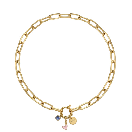 Collar de cadena gruesa dorada con charms y corazón Bravata