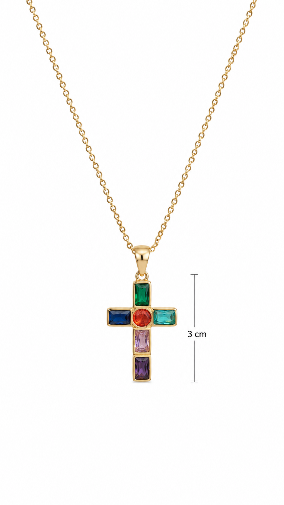Collar dorado con cruz multicolor de circonitas para mujer de BRAVATA