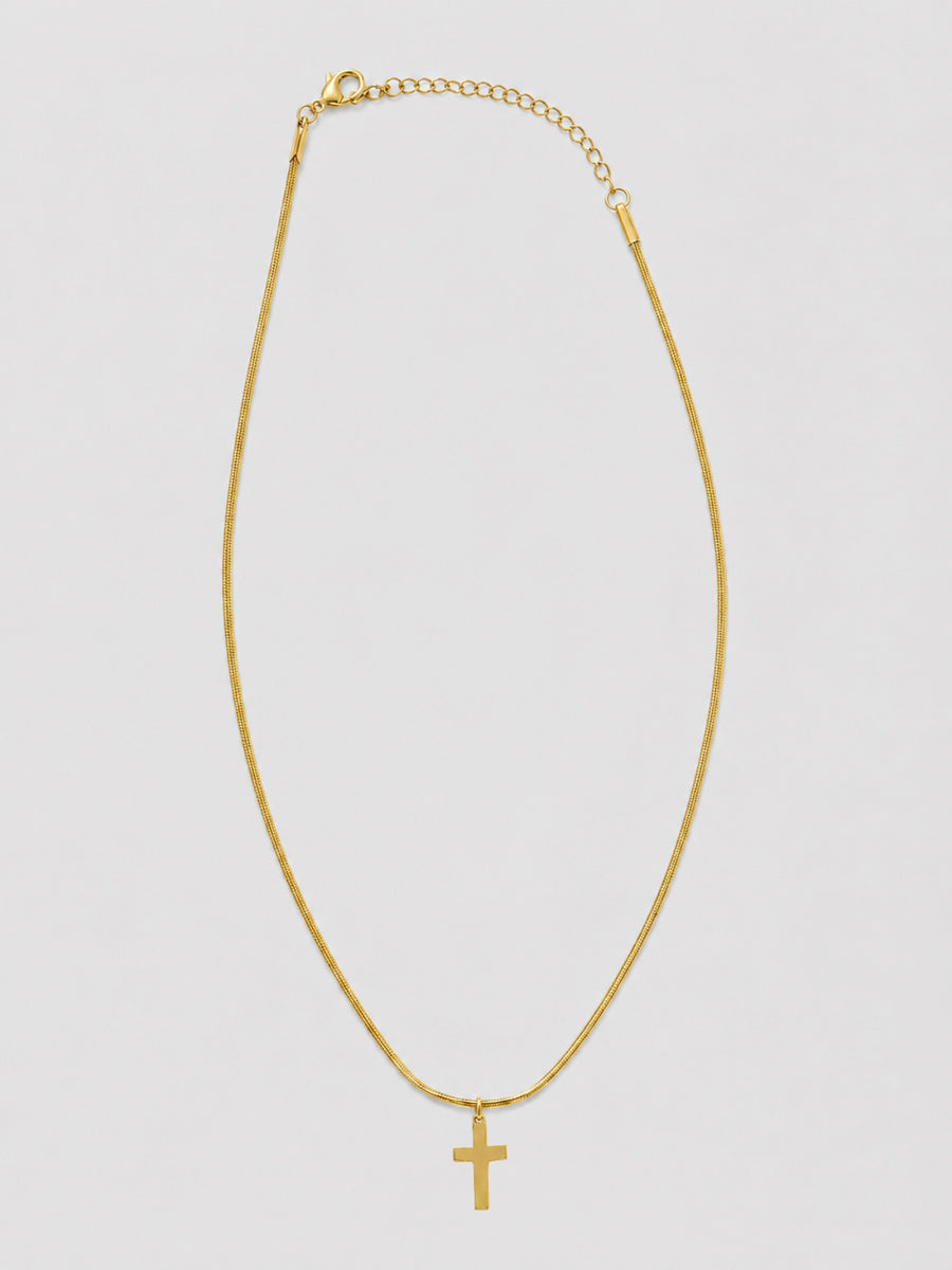 Collar de cruz dorado con cadena fina para mujer