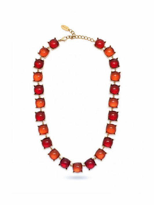 Collar cushion dorado con piedras rojas y naranjas estilo elegante con cápsula de recuerdos opcional Bravata