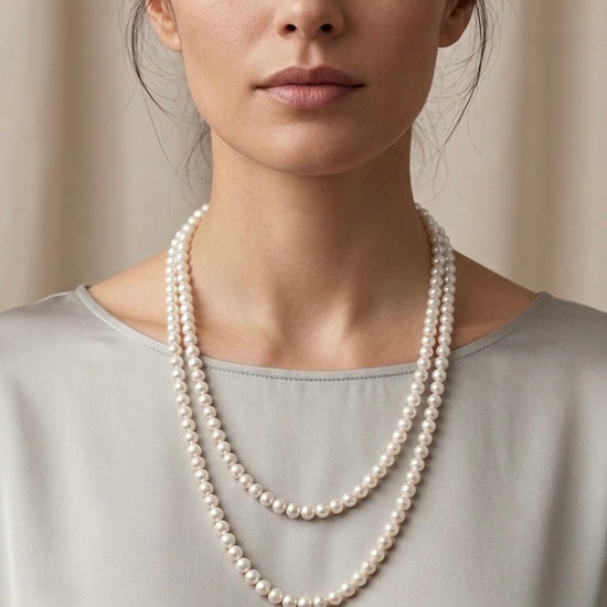 Collar de perlas doble vuelta para mujer diseño elegante y clásico Bravata