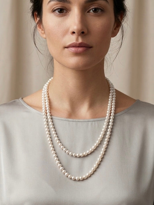 Collar de perlas doble vuelta para mujer diseño elegante y clásico Bravata