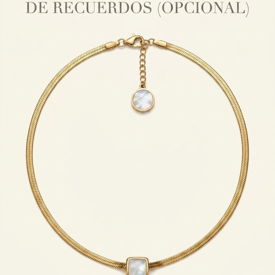 Collar dorado de cadena plana con colgante rectangular y opción de cápsula de recuerdos Bravata