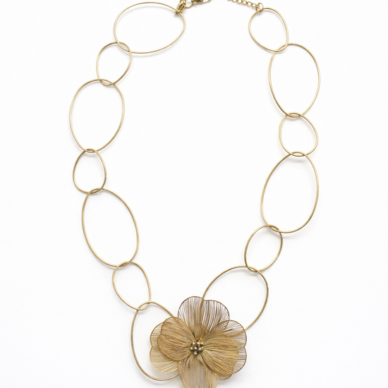 Collar dorado para mujer con flor grande y cadena de eslabones