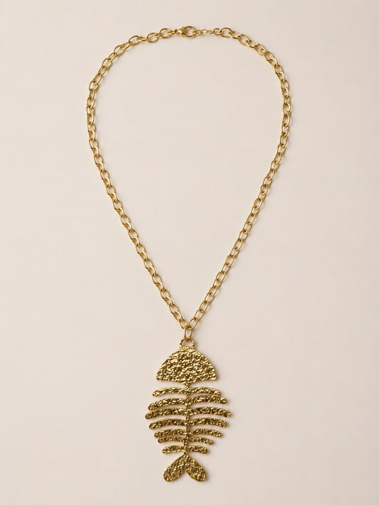 Collar dorado con colgante de espina de pez para mujer de BRAVATA