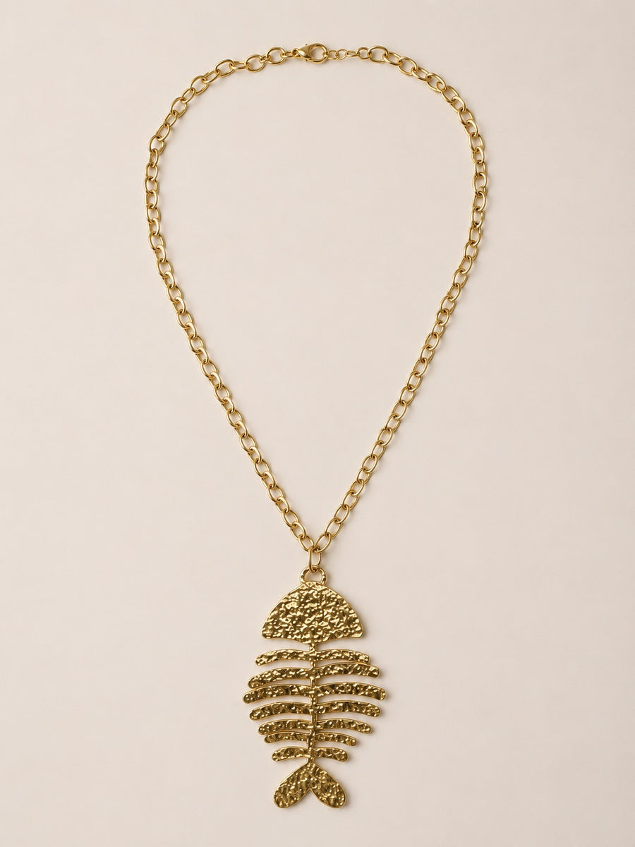 Collar dorado con colgante de espina de pez para mujer de BRAVATA