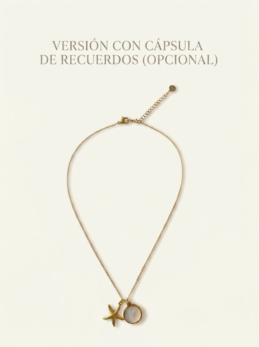 Collar dorado con colgante de estrella y cápsula de recuerdos opcional Bravata