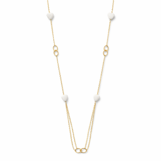 Collar largo dorado con corazones blancos y cadena fina para mujer