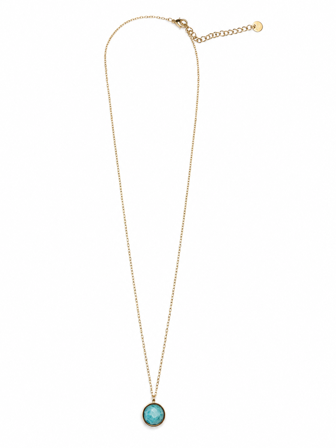 Collar Lúa dorado de cadena fina con colgante circular de piedra turquesa de BRAVATA.