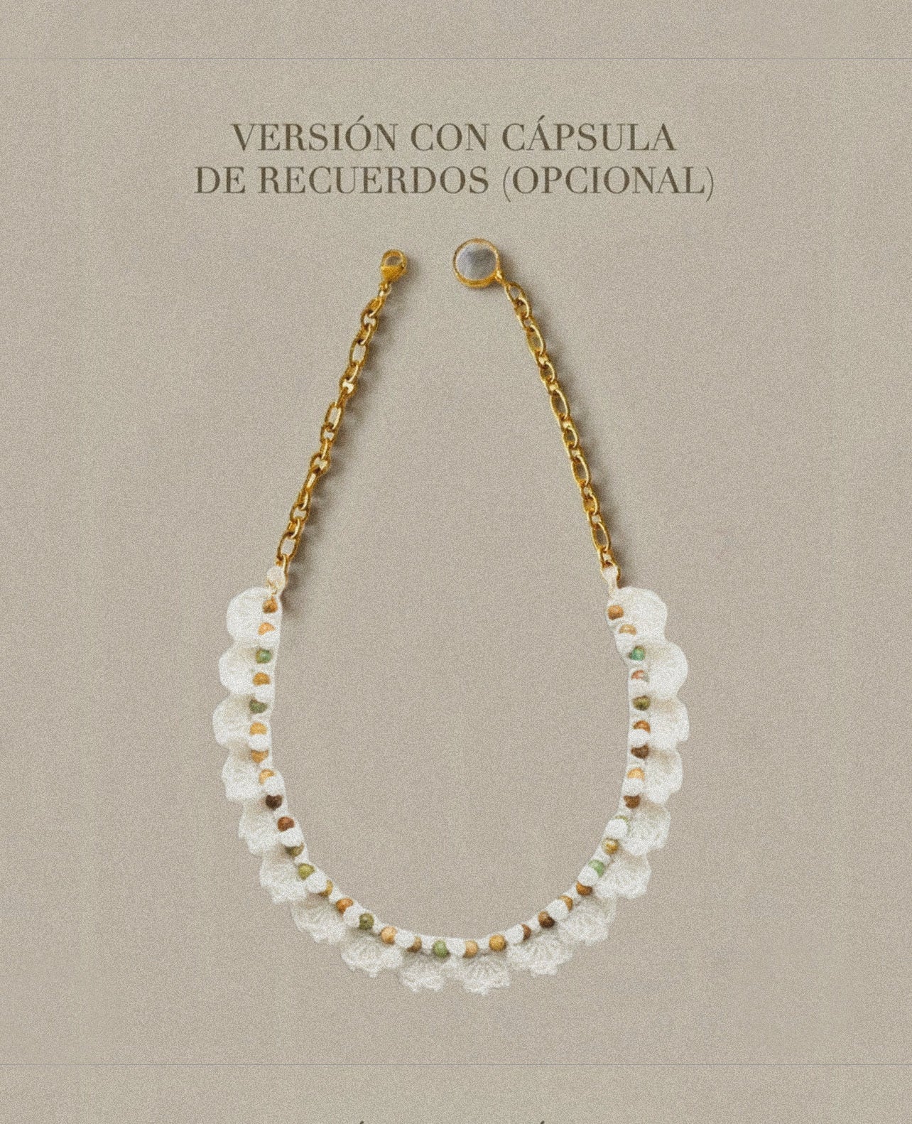 Collar de nácar blanco Bravata con cápsula de recuerdos opcional en el cierre