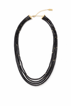 Collar negro de múltiples vueltas con cuentas finas y detalles dorados