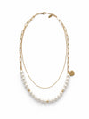 Collar de perlas con cadena dorada doble para mujer diseño elegante y moderno Bravata