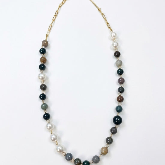 Collar de perlas y piedras naturales multicolor para mujer diseño elegante Bravata